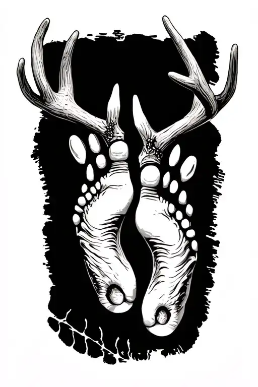 deer antlers and baby foot print tattoo design idea