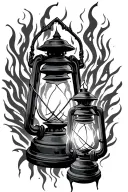broken lantern with flickering flame tattoo design idea