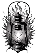 broken lantern with flickering flame tattoo design idea