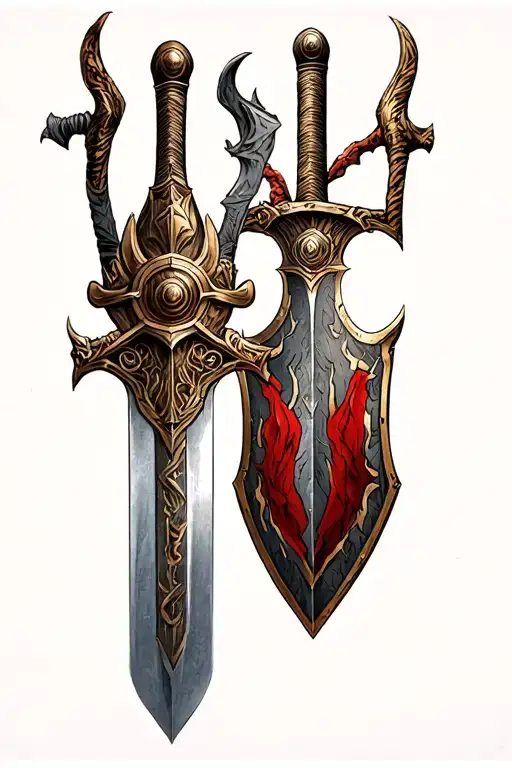 ares god of war sword and shield tattoo design idea