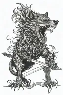Snarling Black Wolf with a sword tattoo design idea