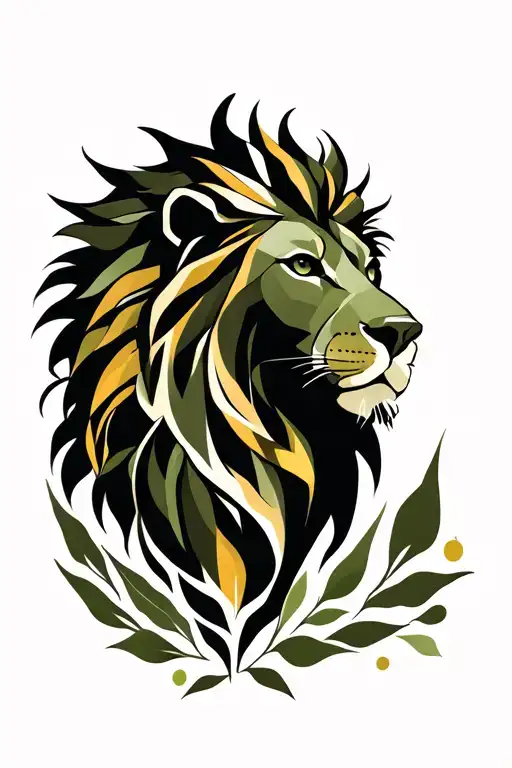 lion, 085X067, olive leaf, mind thinking tattoo design idea