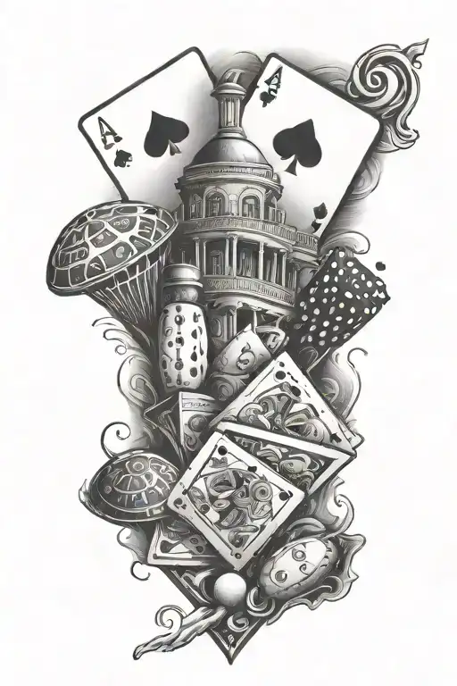 Casino, card, hotel, fastfood tattoo design idea