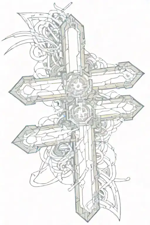and old cross made out of crushed electronical devices and computers  tattoo design idea