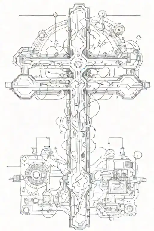 and old cross made out of crushed electronical devices and computers with a lot of wires and computer pieces  tattoo design idea