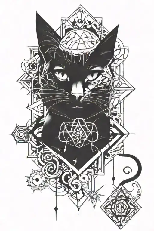 Cat geometry spirit totem tattoo design idea