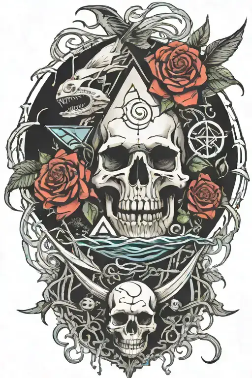 eyeball pyramid dragon roses skull tattoo design inspired tattoo with a big tree waterfall moon whale nasty bird snakes  tattoo design idea