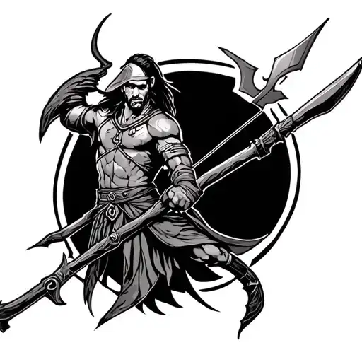 warrior with bow, arrow and spade tattoo design idea