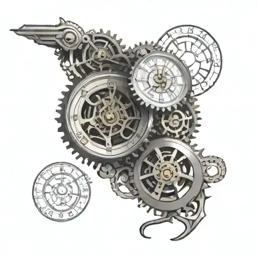 Vintage pocket watch with gears and cogs forming a Fibonacci spiral pattern tattoo design idea