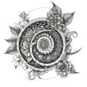 Abstract representation of the cycle of life and growth inspired by the Fibonacci spiral tattoo design idea