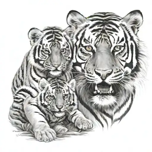 dad tiger mom tiger and baby tiger in defending order tattoo design idea