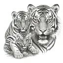 dad tiger mom tiger and baby tiger in defending order tattoo design idea
