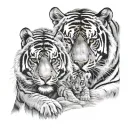 dad tiger mom tiger and baby tiger in defending order tattoo design idea