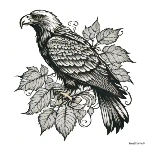 Eagle bright fall leaves tattoo design idea