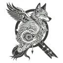 A futuristic fusion of a wolf and phoenix design tattoo design idea