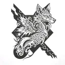 A futuristic fusion of a wolf and phoenix design tattoo design idea