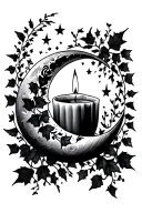 Candle, moon, stars, gothic tattoo with black ivy  tattoo design idea