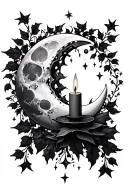Candle, moon, stars, gothic tattoo with black ivy  tattoo design idea