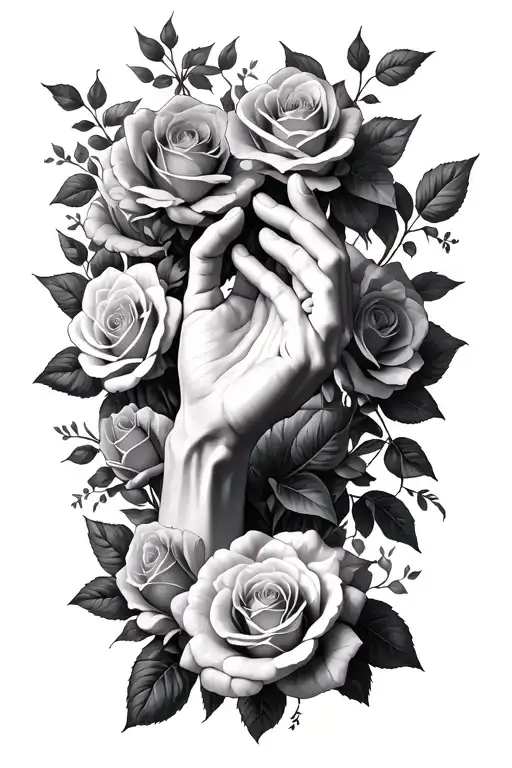 The creation of Adam painting hands with the hands coming out of roses/flowers. tattoo design idea