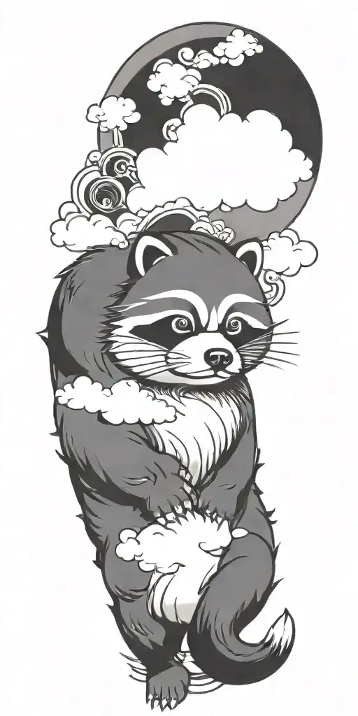 tanuki in clouds tattoo design idea