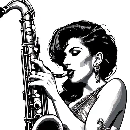 Amy Winehouse as a pin up playing the saxophone tattoo design idea