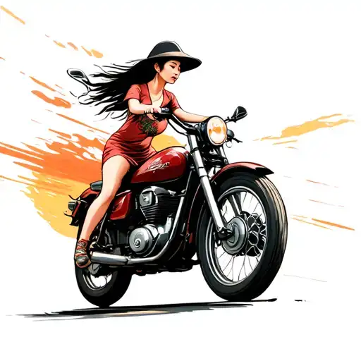 vietnamese woman on motorcycle speeding tattoo design idea