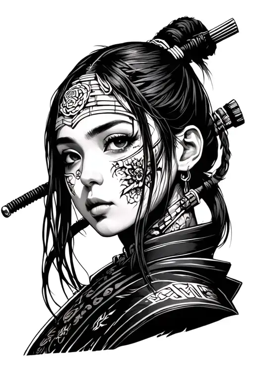 cyberpunk style samurai girl tattoo design idea