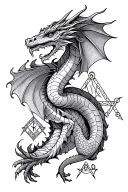 Design a dragon intertwined with Freemason symbols for a mysterious tattoo tattoo design idea