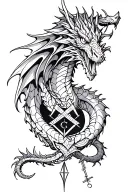 Design a dragon intertwined with Freemason symbols for a mysterious tattoo tattoo design idea