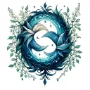 Aquarius and Pisces constellation intertwined vines surrounded by water and lily of the valley tattoo design idea