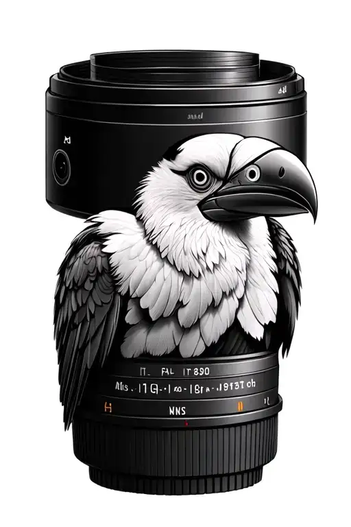hornbill and camera lens transforming tattoo design idea