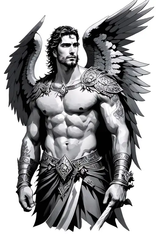 male angel warrior tattoo design idea