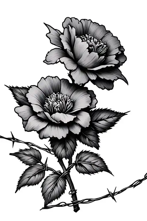 flowers barbed wire wrapped tattoo design idea