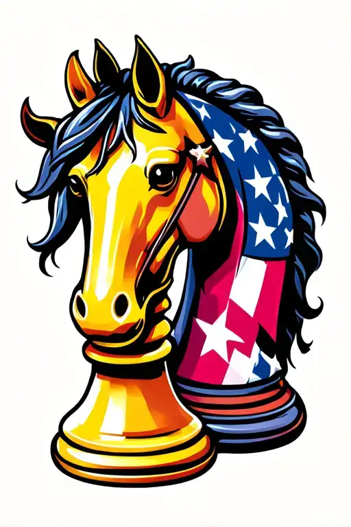 Chess horse piece colorful americana color tattoo design idea