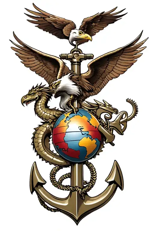 USMC eagle globe anchor with dragon giving birth to the US Army  tattoo design idea