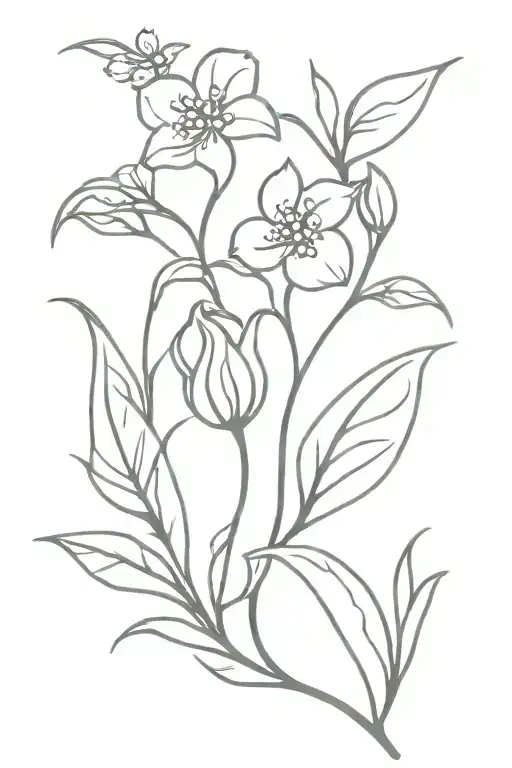 lily of the valley, rose, aster, holly flowers tattoo design idea