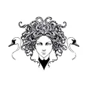 medusa head and 2 swans facing each side tattoo design idea