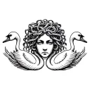 medusa head and 2 swans facing each side tattoo design idea