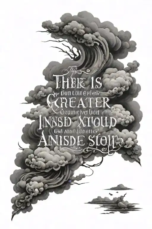 Clouds and quote "There is no greater agony than bearing an untold story inside you" tattoo design idea