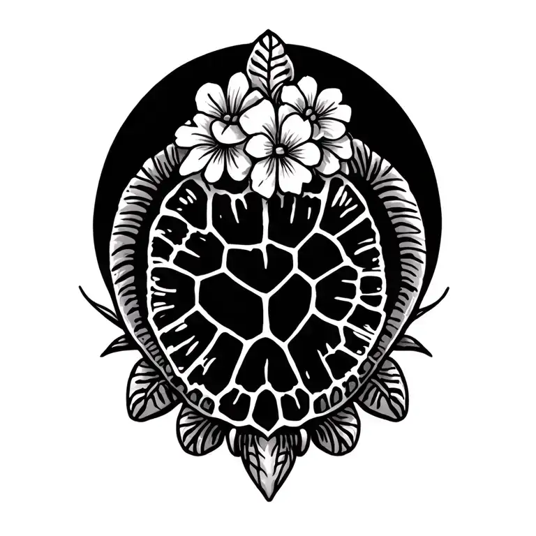 "Ohana" "Ohana" Hawaiian sea turtle with flowers tattoo design idea