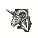 Aries in left side realistic and right side geometric style tattoo design idea
