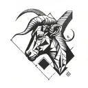 Aries in left side realistic and right side geometric style tattoo design idea