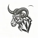 Aries in left side realistic and right side geometric style tattoo design idea