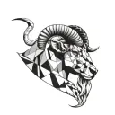 Aries in left side realistic and right side geometric style tattoo design idea