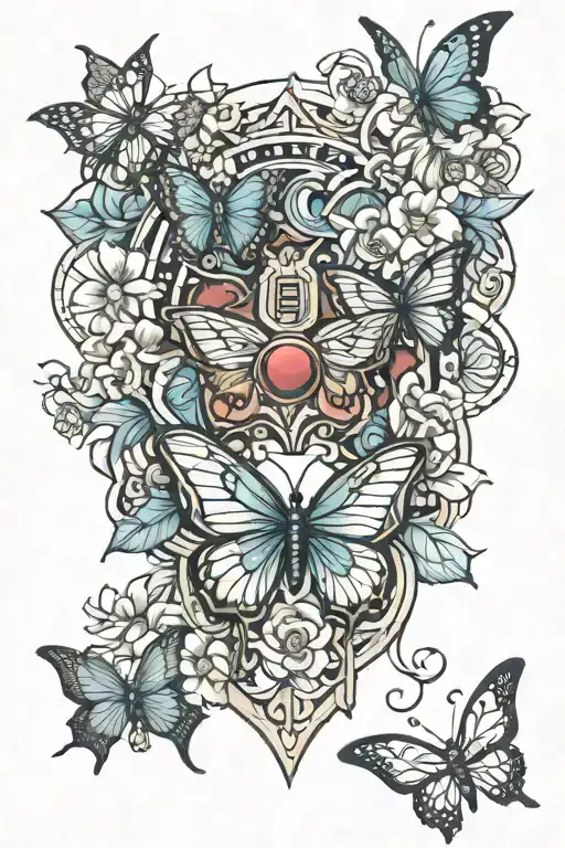 ironman triathlon logo, butterflys, su flowers intertwined tattoo design idea