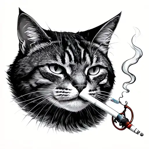cat smoking cigarette while ice fishing tattoo design idea