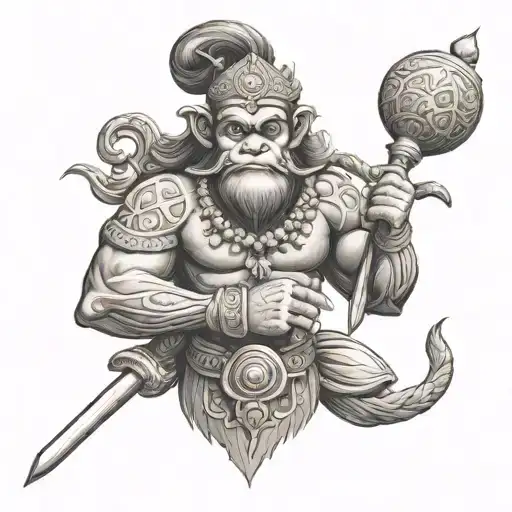 Hanuman mace and trident tattoo design idea