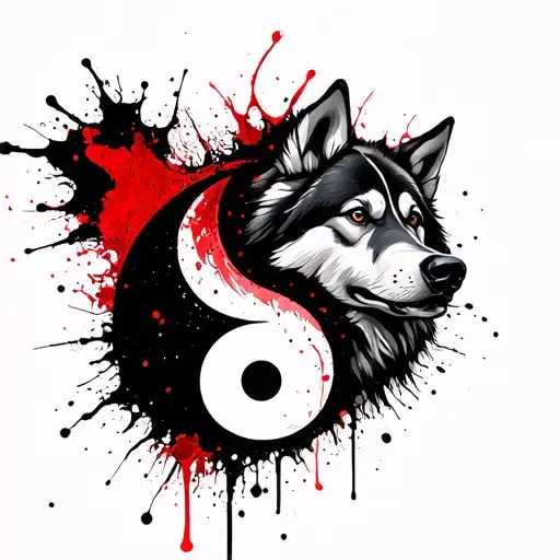 yin and and yang cancer and virgo sign with wolf and husky tattoo design idea