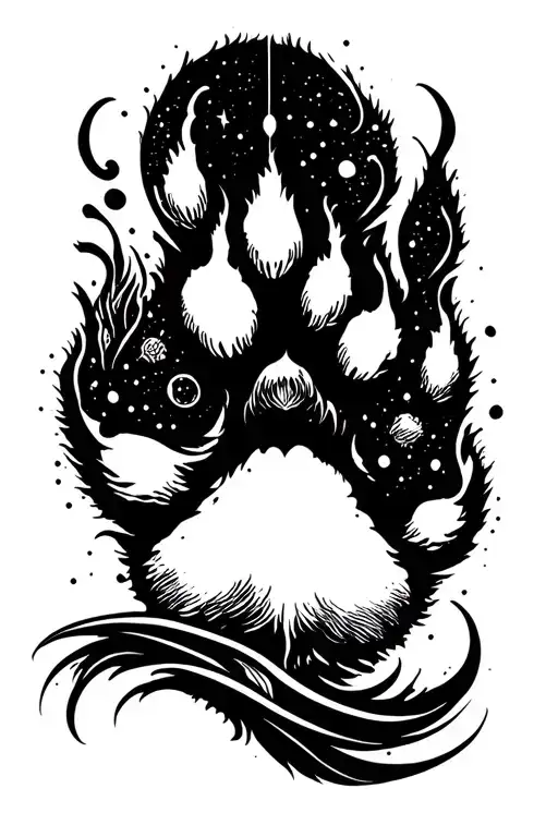 paw print surrouunded by space tattoo design idea