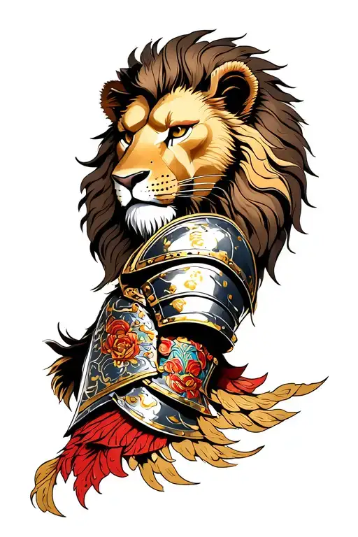 roman armor sleeve with lion head tattoo design idea